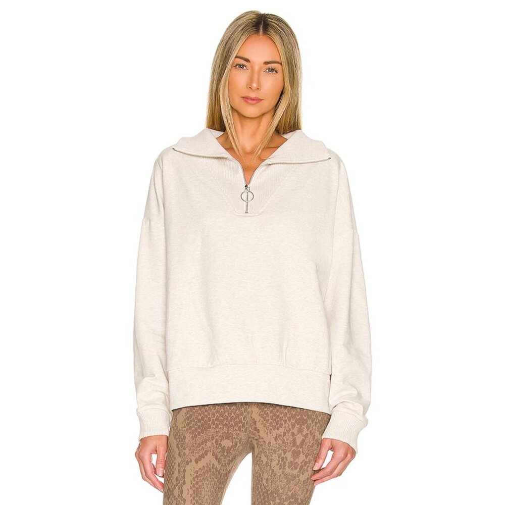 Varley Miller Sweat Ivory Marl Quarter Zip Pullover Size Large
